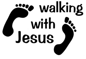 WALKING WITH JESUS VINYL DECAL STICKER RELIGION GOD CHOOSE COLOR - Picture 1 of 1