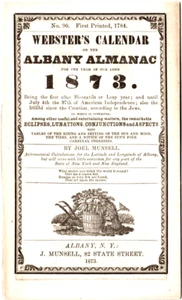 1874 Webster's Calendar or the Albany Almanac No 91, Joel Munsell - Picture 1 of 2