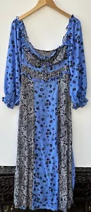 Free People Tigerlily Dress NO SIZE FITS SMALL Maxi Blue Black Floral Snakeskin - Picture 1 of 5