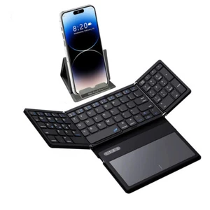 Tri-fold Wireless Keyboard with Touchpad Tablet Phone Computer External Keyboard - Picture 1 of 10