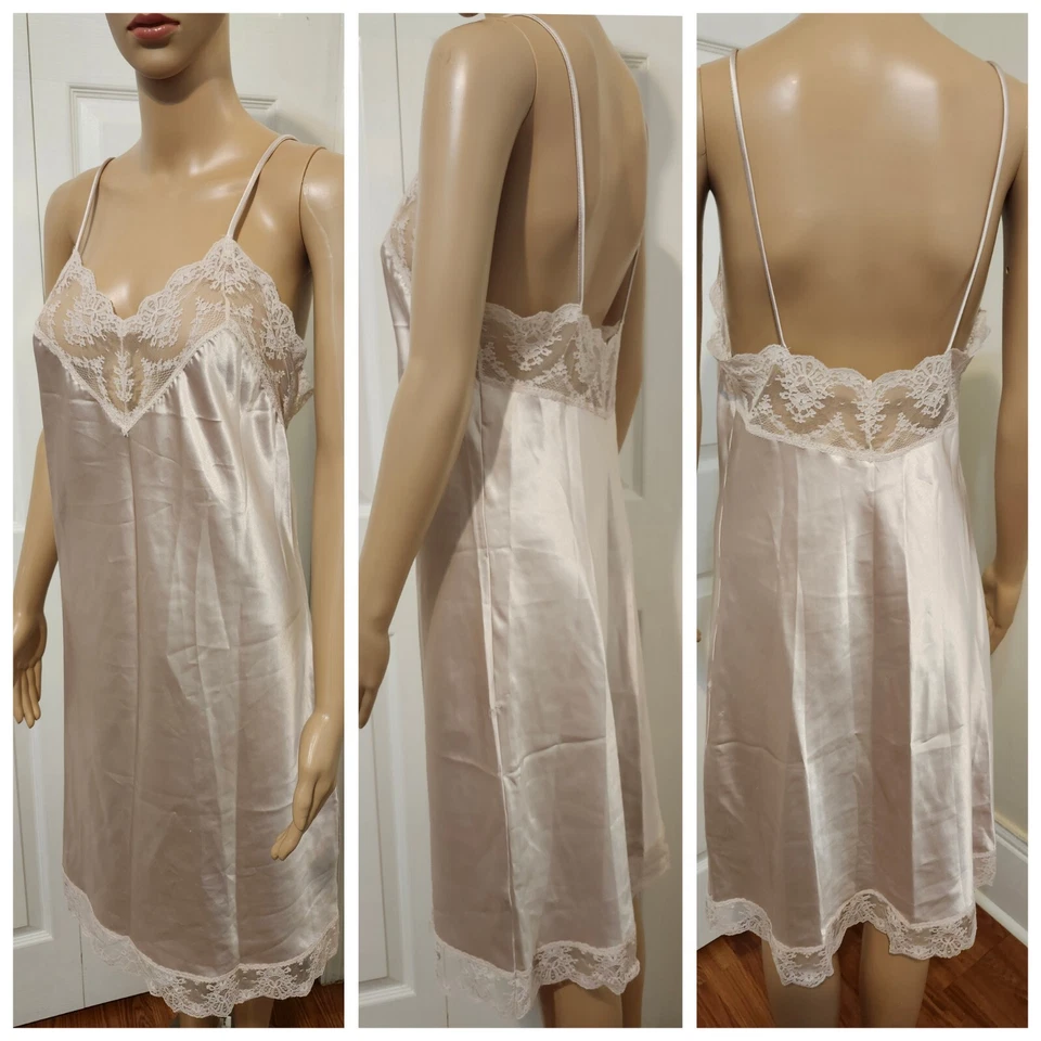 Camisón vintage BODY CHIC sedoso sin cordones completo AMPLIO encaje FLORAL talla 36 B HECHO EN EE. UU. Foto 1 de 4