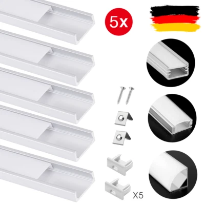 5x 1m LED Profil Aluprofil Alu Schiene Leiste Profile für LED-Streifen Eloxiert - Bild 1 von 4