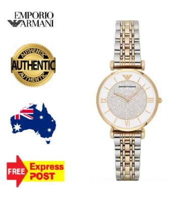 EMPORIO ARMANI GIANNI T-BAR AR8031 SILVER/GOLD/WHITE/CRYSTAL WOMENS QUARTZ WATCH - image 1 of 4