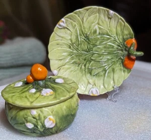 Vintage Matching Orange Blossom Trinket Box & Tray Floral Hand Painted 8924 - Picture 1 of 13