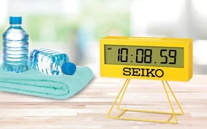 SEIKO Mini Sports Timer Clock Digital Mini Timer Clock SQ817Y Yellow NEW - Picture 1 of 5