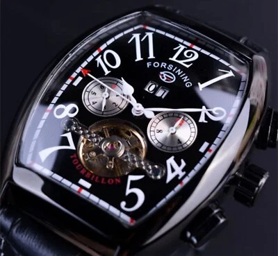 Reloj Automático Forsining Hombre Deportivo Cuero Forma Tonneau Impermeable Fecha Regalo Foto 1 de 4