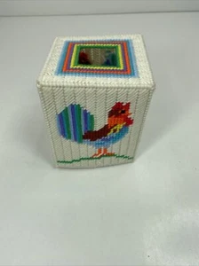 Vintage Rooster Needle Point Tissue Cover Swuare - Picture 1 of 4