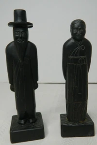 Vintage Soapstone Carvings Man & Woman with Baby on Her Back 6.5' & 7" H - Picture 1 of 9