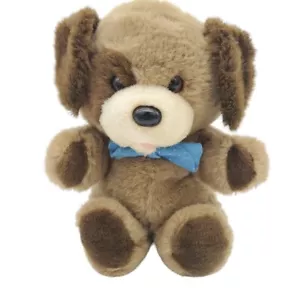 Puppy Dog Brown Spot Eye White Vintage 1988 Fairview Plush 16" Toy Blue Bow - Picture 1 of 8