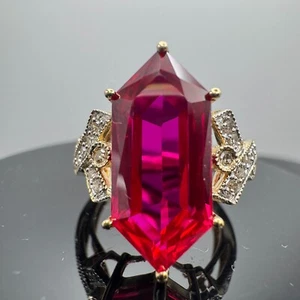 Anillo de oro macizo de 10k con piedras preciosas semipreciosas rojas / tamaño 4,8 / 1,8 mm de ancho - Imagen 1 de 15