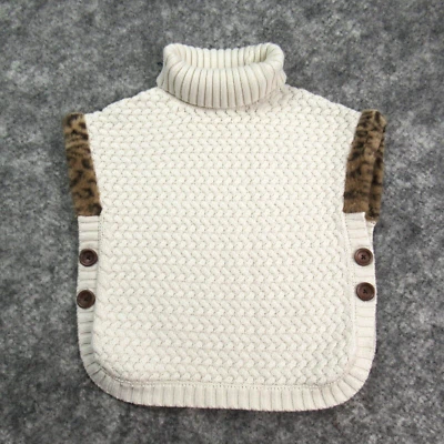 Poncho Aspen Niños Niñas 7-8 Crema Cuello Alto Botón Lateral Piel Borde Suéter Foto 1 de 4