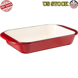 Enameled Cast Iron Roasting Lasagna Pan 14 Inch Oven Safe Durable Cookware New - Picture 1 of 6