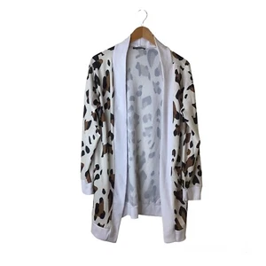 Floral Blooming Womens Cardigan Sz L Open Cocoon Front Animal Print 3/4 Sleeve - Picture 1 of 5