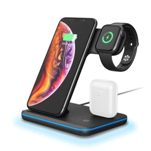 Fast Wireless Charger Station Dock For iPhone 12 Samsung iWatch Galaxy Watch 3 - Picture 1 of 9