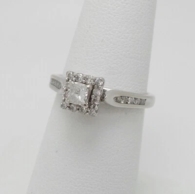 Aliança de casamento de noivado halo diamante natural 1/2 CT ouro branco 14K - Imagem 1 de 4