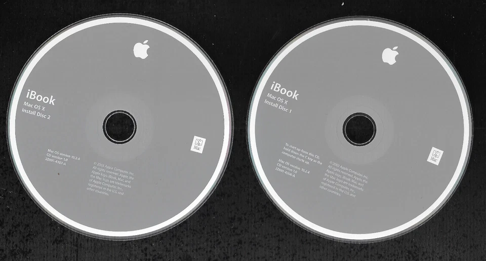2003 Macintosh iBook Mac OS X 10.2.4 Jaguar Discs Operating System Install CDs - Image 1 of 1