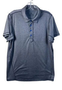 Prana Herren Poloshirt grau kurzarm Large Breathe blau Knöpfe Kragen - Bild 1 von 7