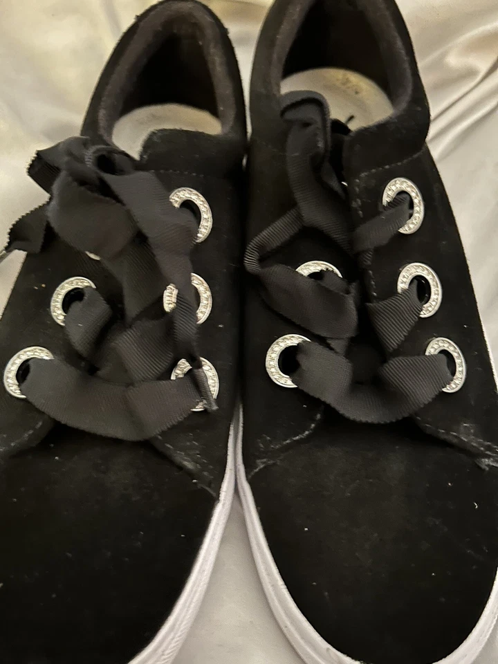 Isaac Mizrahi Size 7.5 Rhinestone Leather Tennis Shoes  - Image 1 of 3