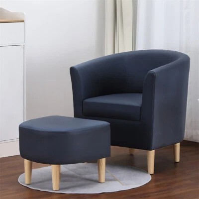 Sillón Sofá Moderno Apoyabrazos Silla Acento con Respaldo Curvo + Asiento Club Otomano Foto 1 de 4