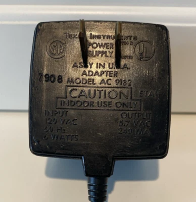 Fuente de alimentación de colección TI Texas Instruments AC-9132 120V 60Hz 6W para calculadoras TI 55 Foto 1 de 4