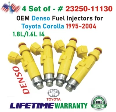 OEM Genuine 4x DENSO Fuel Injectors Fits 1995-2005 Toyota Corolla 1.6L/1.8L I4 - Image 1 of 3