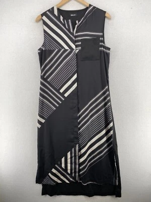 Vestido camisero DKNY M abstracto a rayas con retazos midi sin mangas negro vintage Foto 1 de 4