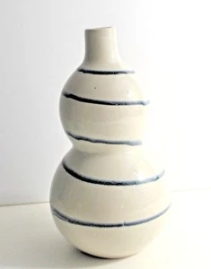 Asian Spiral Celadon Bottle Vase Signed Art Blue White Double Gourd - Picture 1 of 9
