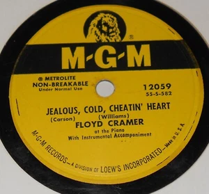 MGM 12059 Floyd Cramer Jealous, Cold, Cheatin' Heart / Pianjo Rag 78 RPM E+ Rare - Picture 1 of 2