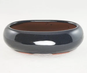 Bonsái ovalado estrecho, olla suculenta con malla 7,5""x 4,5""x 2"" - azul marino esmaltado  - Imagen 1 de 4