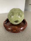 Chinese Green Jade Vintage Puzzle Ball - Genuine Hand Carved Plinth 