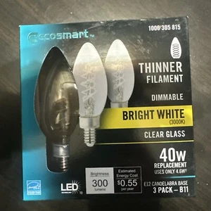 ECOSMART 40 Watt Bright White LED Dimmable E12 Candelabra Base (3 Pack B11) - Picture 1 of 4