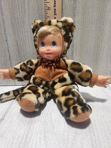 Vintage HK City Toys Leopard Plush Baby Doll Vinyl Face Hands Orange Blk Costume - Picture 1 of 7