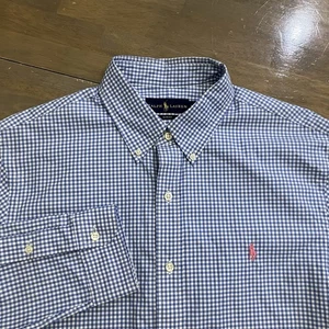 Ralph Lauren Mens Large Blue Gingham Check Button Down Slim Fit Long Sleeve - Picture 1 of 7