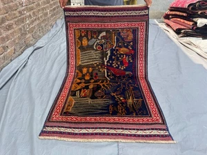 3x5 Vintage Afghan Hand Knotted Wool Rug Pictorial Birds Design Office Rug - Picture 1 of 10