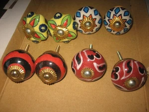 8 Möbelknöpfe Porzellan  Keramik Möbelknäufe rot/schwarz, weiß/blau, grün - Bild 1 von 5