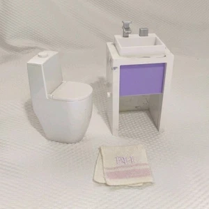 Rainbow High Doll House Bathroom Set Sink-Vanity Toilet Towel - Picture 1 of 9