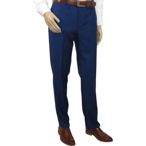 Pantalones Para Hombre Mantoni Frente Plano Lana Super 140s Calce Clásico 40901 Azul Francés - Imagen 1 de 10