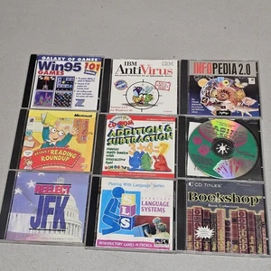 Vintage PC CD Lot (9) IBM Antivirus, Infopedia 2.0, Arthur Reading, Casino, Game - Picture 1 of 11