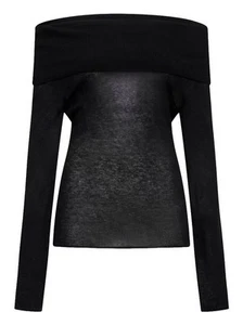 Urban Zen Donna Karen Black Off The Shoulder Cashmere Long Sleeve Sweater Sz M/L - Picture 1 of 20