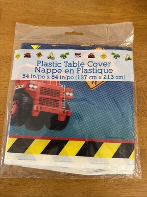Construction Trucks Plastic Table Cover  Party  Decor Features Trucks/Signs NEW - Image 1 of 2