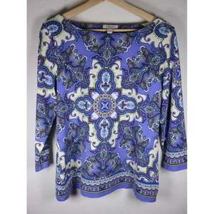 Charter Club Paisley Print 3/4 Sleeve Top Blouse Women's Size M - Picture 1 of 8
