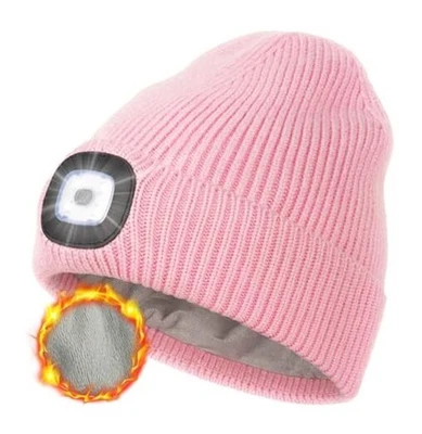  冬季抓绒内衬 LED 豆豆,USB 可充电免提保暖均码粉色 — 第 1/4 张图片