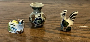 De colección Mini Animal Gallo Gato y Jarrón MÉXICO Arte Popular Pintado a Mano Cerámica FIGURAS - Imagen 1 de 13