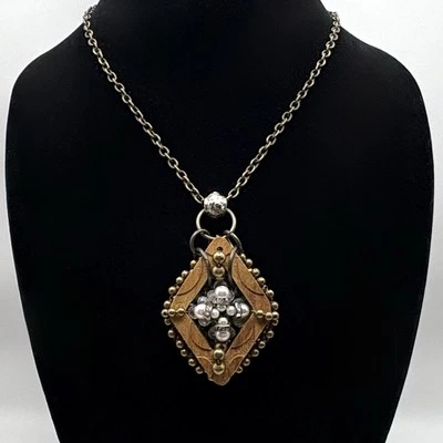 Anthropologie Pam Hiran Mixed Media Unique Antique Brass Statement Necklace - Image 1 of 4