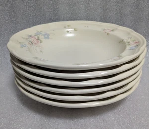 Juego de 6 cuencos con borde de rosa de té Pfaltzgraff 9" sopa ensalada borde festoneado EE. UU. - Imagen 1 de 11