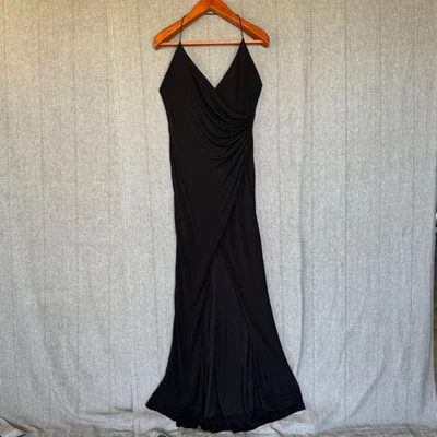 Maxi Vestido Jay Godfrey Negro Halter Cuello en V Bajo Sin Espalda Formal Noche Talla 10 Foto 1 de 4