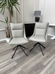 Furniture Village Catalina Grey Faux Leather Swivel Dining Chairs Ready To Ship - Picture 1 of 13