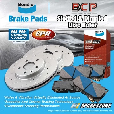 Front Slotted Disc Rotors Bendix Brake Pads for Jeep Cherokee KL 2.4L 3.2L 14-On - image 1 of 2