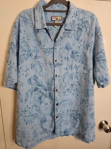 Caribbean Joe Mens Hawaiian Shirt XXL  Blue 100% Linen Short Sleeve Resort Vacay - Picture 1 of 7