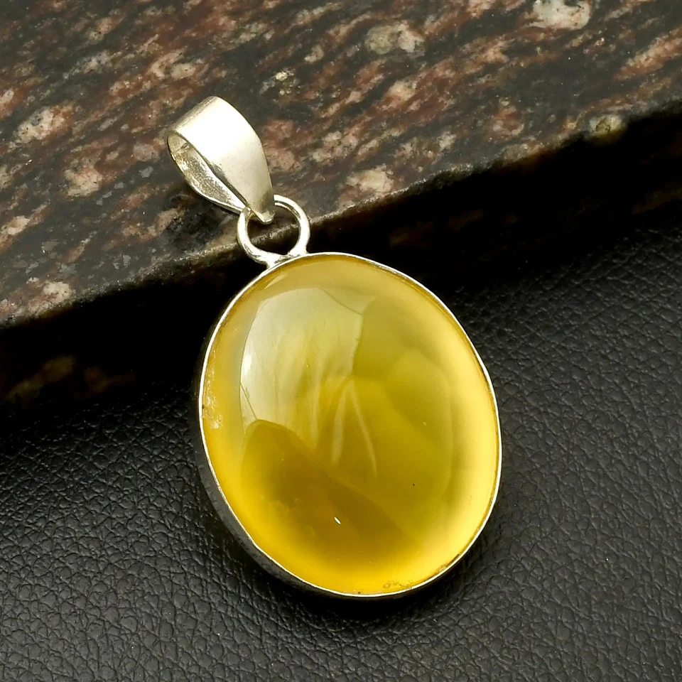 Joyería colgante étnica hecha a mano de piedras preciosas de ónix amarillo para mujer 2,2" AP-43145 Foto 1 de 1